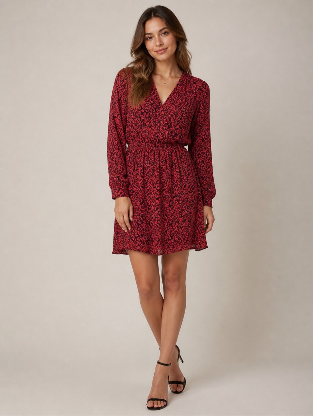 Zadig & Voltaire Red and Black Floral Long Sleeve Dress